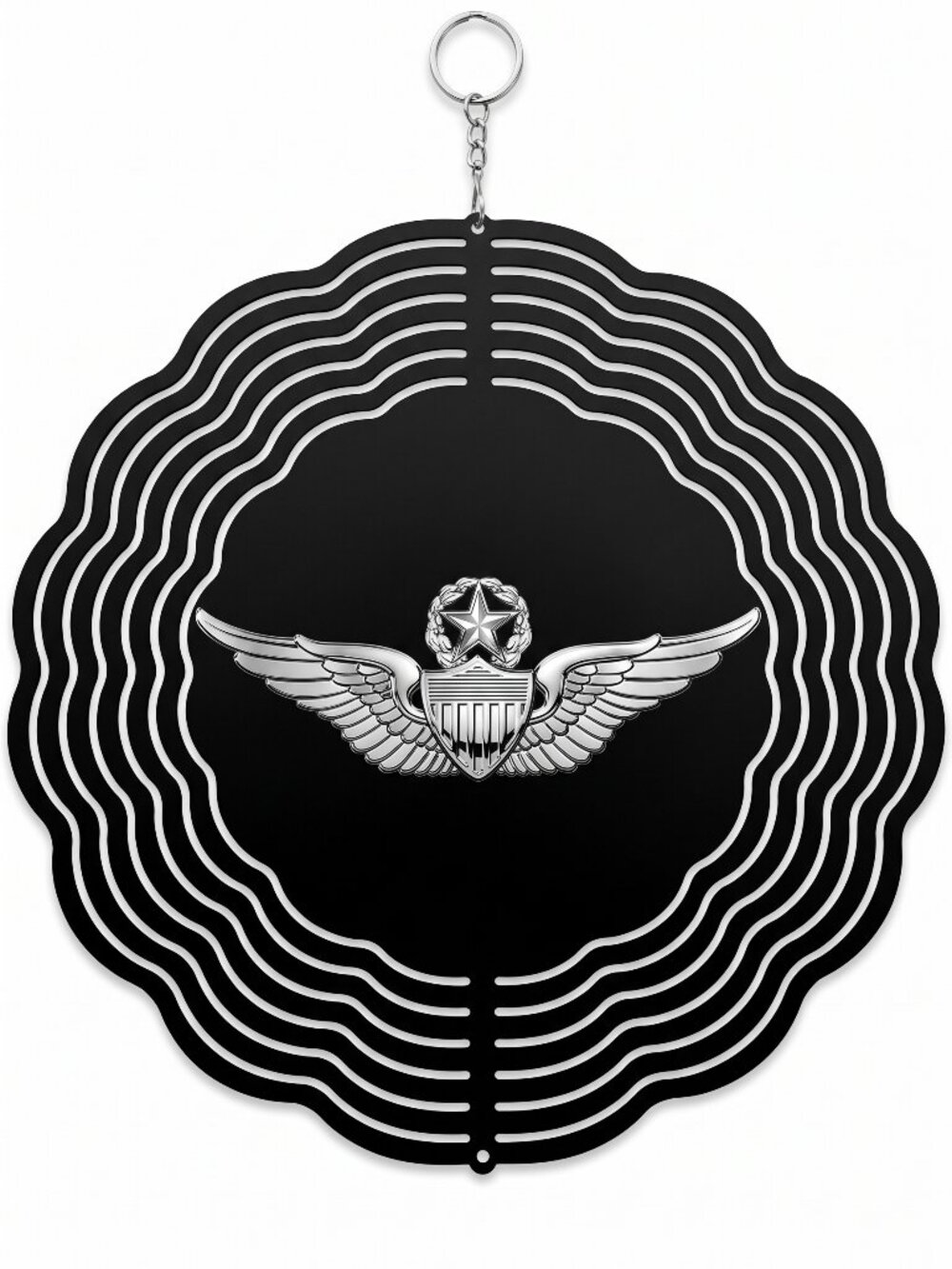 10" Master Army Aviator Wings Kinetic Wind Spinner - Black Metal Yard Decor